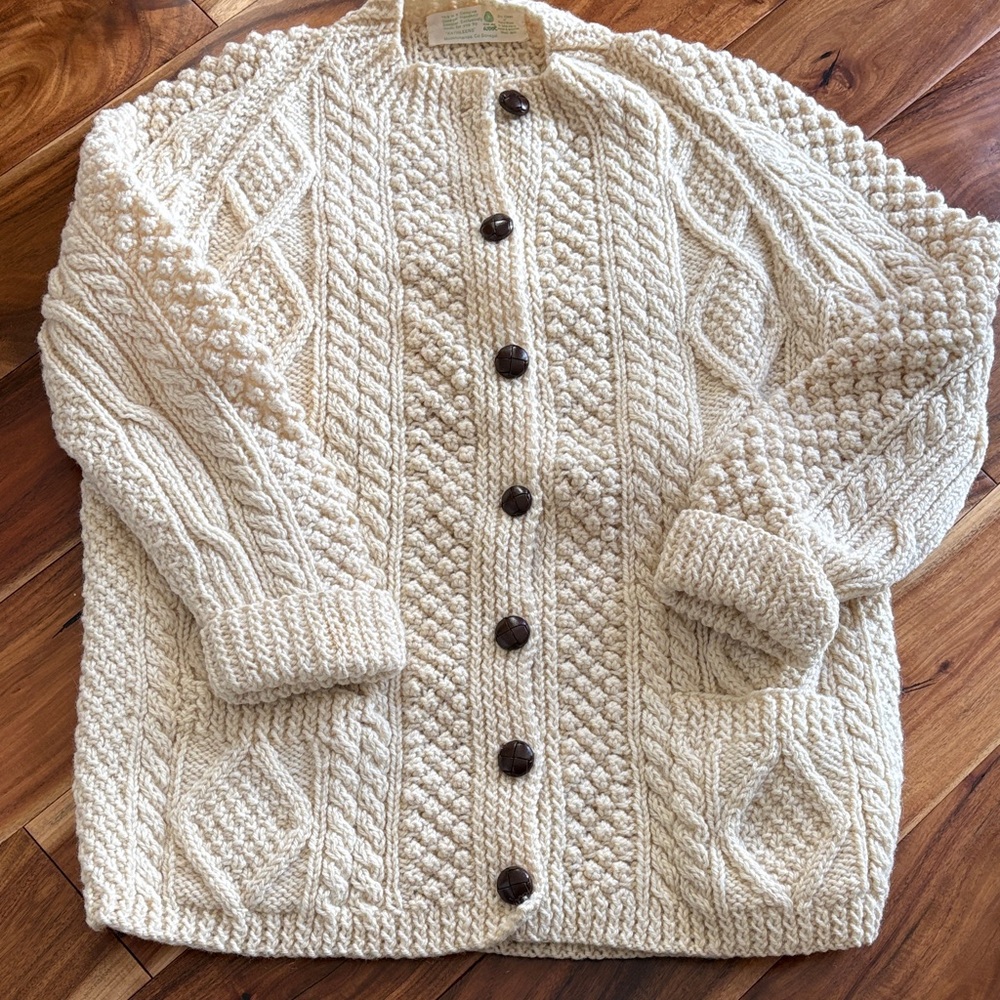 Men's Cream Cable Knit Cardigan